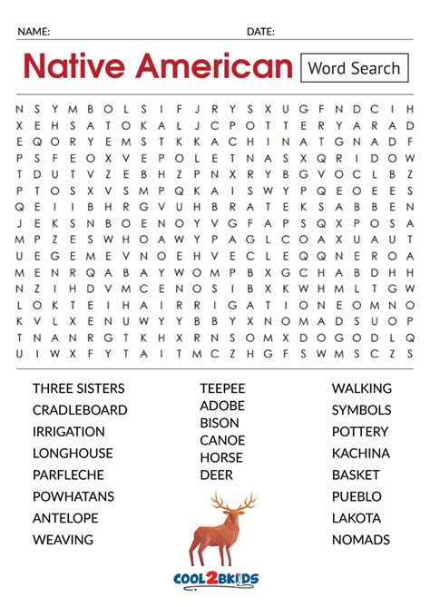 Native American Word Search Printable